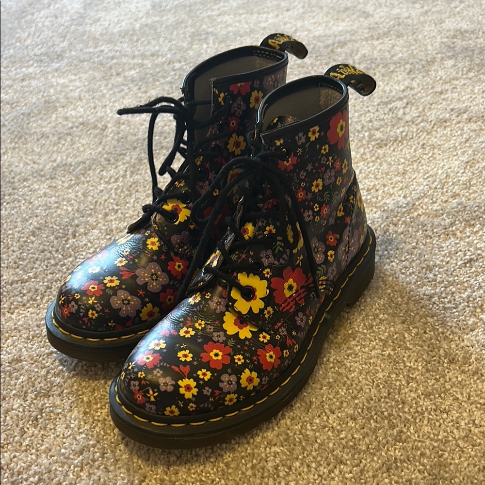 Dr. Martens Black Boots with Floral Design